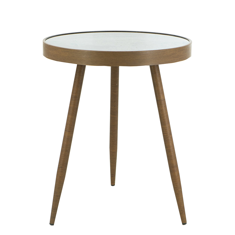 18x18x22" Round Side Table with Glass Top and Antique Gold Tapered Legs