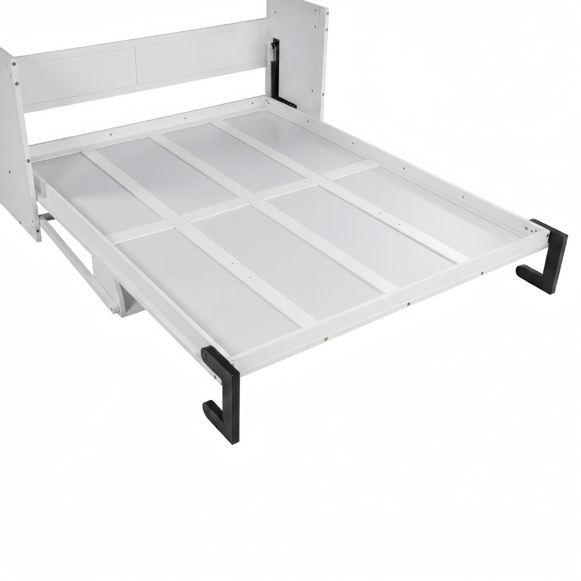 Queen Size Wood Vertical Murphy Bed, Space-Saving Hidden Wall Bed, Wall Bed Cabinet, with Desk, Gas Struts ,White