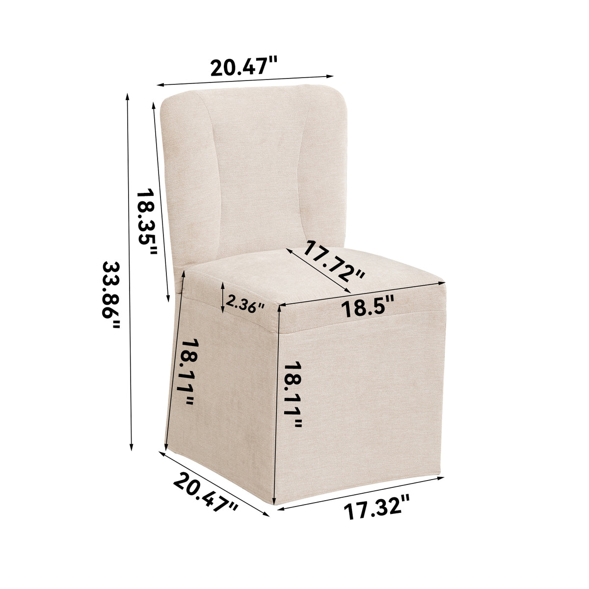 Linen Dining Chairs, Modern Fabric Side Chairs for Dining Room and Kitchen, with Padded Seat and Backrest, Upholstered Armless Chairs for Living Room, Set of 2 (Beige)