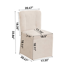 Linen Dining Chairs, Modern Fabric Side Chairs for Dining Room and Kitchen, with Padded Seat and Backrest, Upholstered Armless Chairs for Living Room, Set of 2 (Beige)