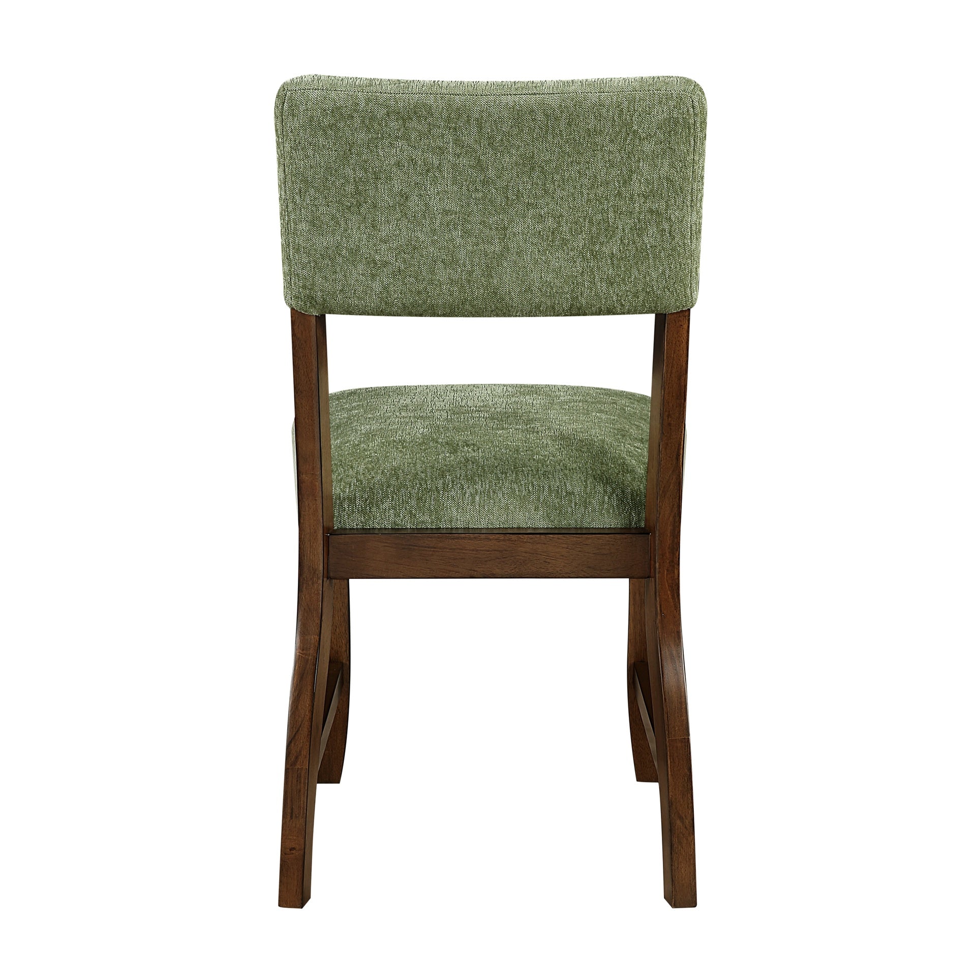 Contemporary Dining Side Chairs Set of 2 Durable Olive Green Chenille Fabric Upholstered Comfort Seat Back Wooden Furniture
