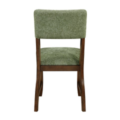 Contemporary Dining Side Chairs Set of 2 Durable Olive Green Chenille Fabric Upholstered Comfort Seat Back Wooden Furniture