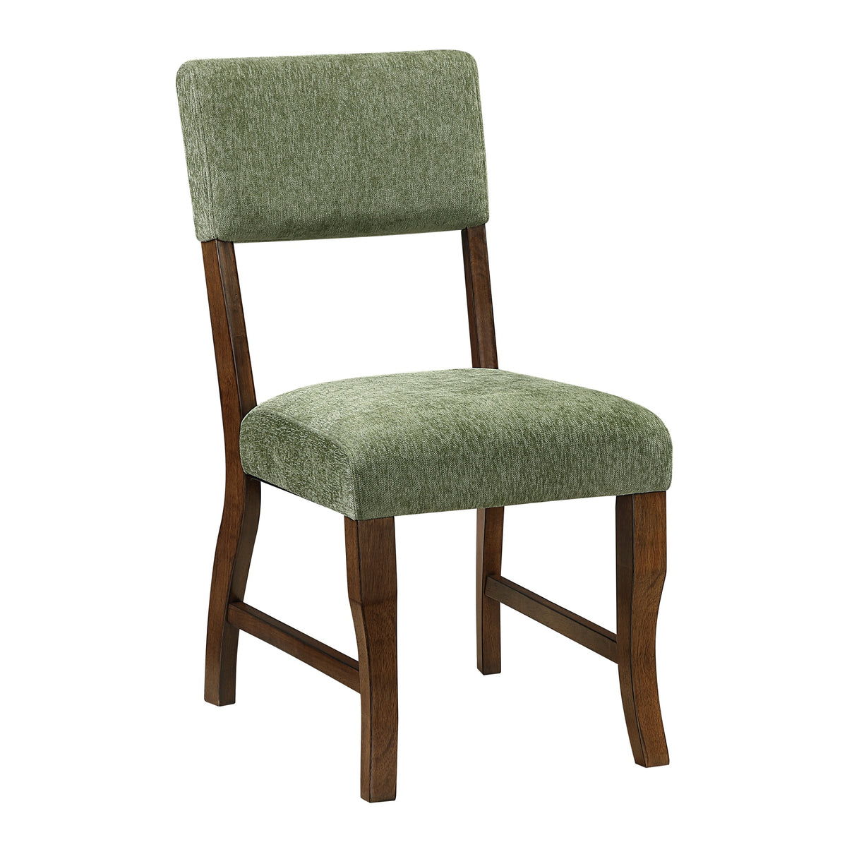 Contemporary Dining Side Chairs Set of 2 Durable Olive Green Chenille Fabric Upholstered Comfort Seat Back Wooden Furniture