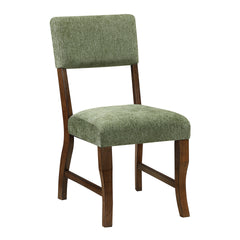 Contemporary Dining Side Chairs Set of 2 Durable Olive Green Chenille Fabric Upholstered Comfort Seat Back Wooden Furniture