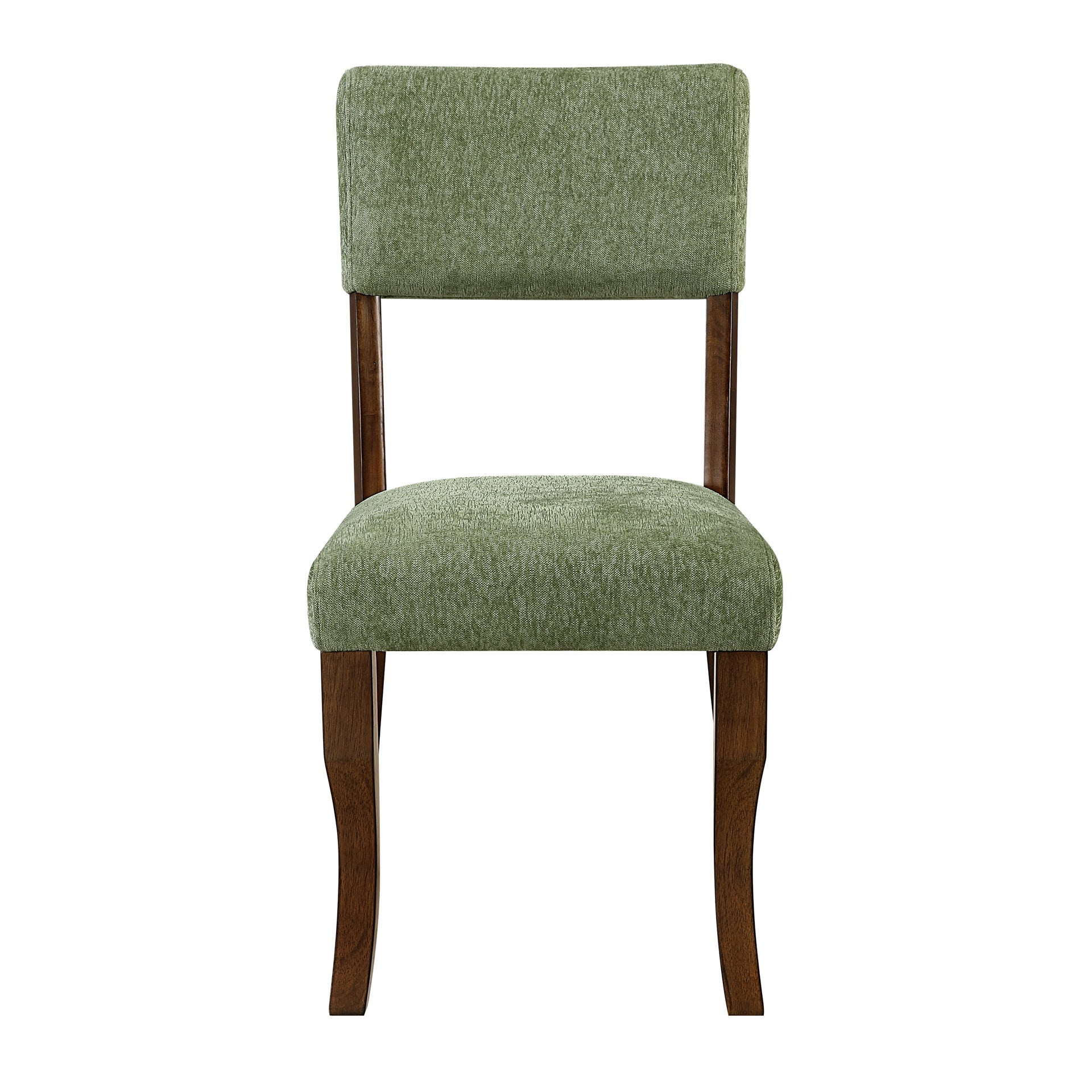 Contemporary Dining Side Chairs Set of 2 Durable Olive Green Chenille Fabric Upholstered Comfort Seat Back Wooden Furniture
