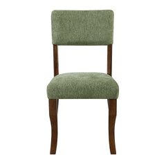 Contemporary Dining Side Chairs Set of 2 Durable Olive Green Chenille Fabric Upholstered Comfort Seat Back Wooden Furniture