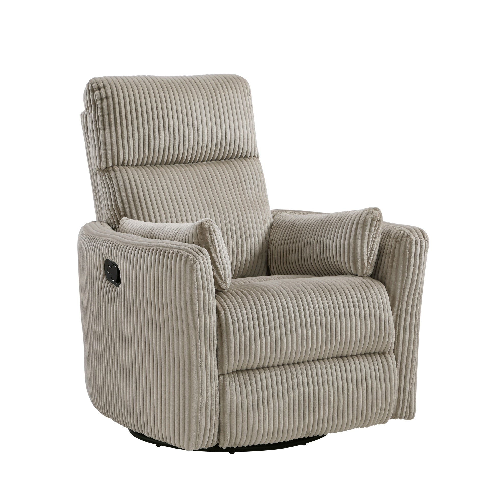 Taupe Corduroy Fabric Upholstery 1pc Accent Chair Swivel Glider Reclining Motion Solid Wood Living Room Furniture