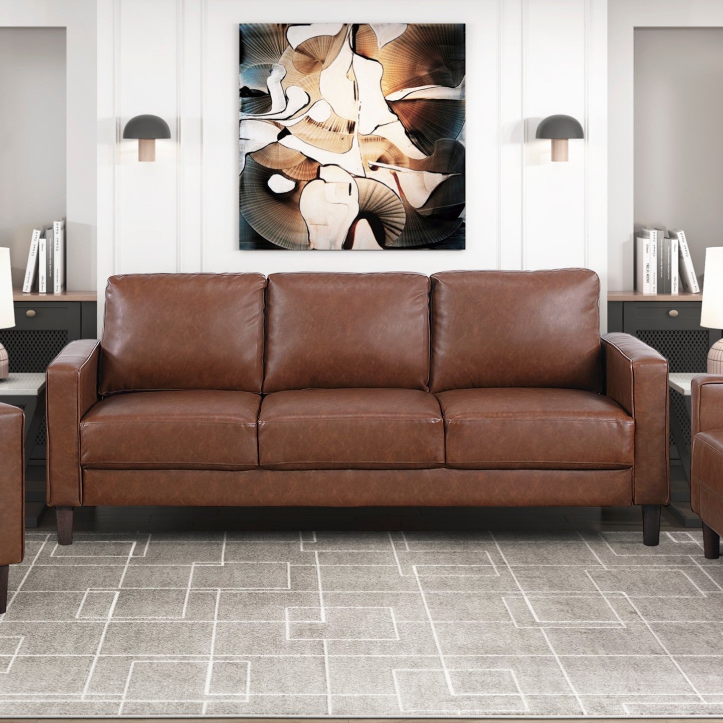 Modern Living Room Furniture 3pc Set Sofa Loveseat Chair Chocolate Faux Leather Upholstered Cushion Back Seat Solid Wood