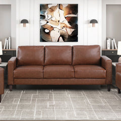 Modern Living Room Furniture 3pc Set Sofa Loveseat Chair Chocolate Faux Leather Upholstered Cushion Back Seat Solid Wood