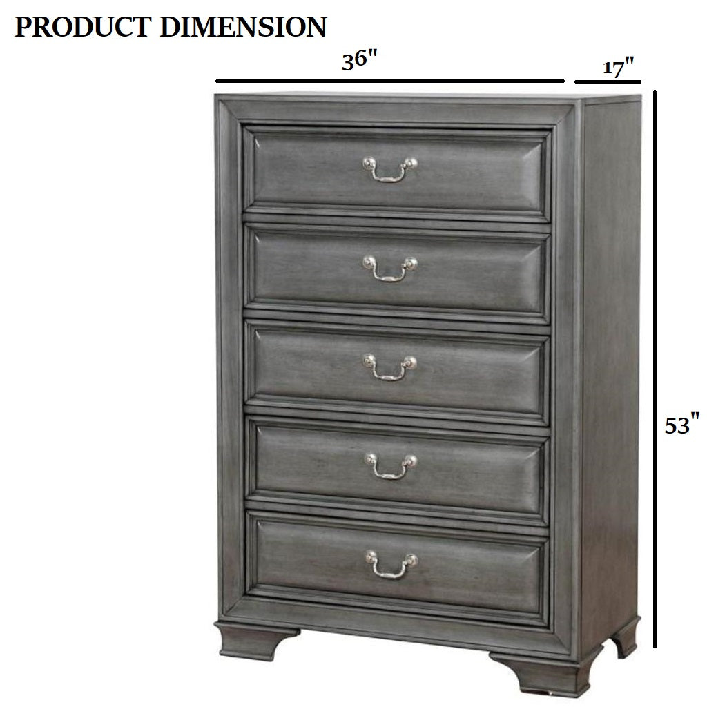 Transitional Style Gray Finish 1pc Chest English Dovetail Drawers Hanging Pulls Bedroom Furniture