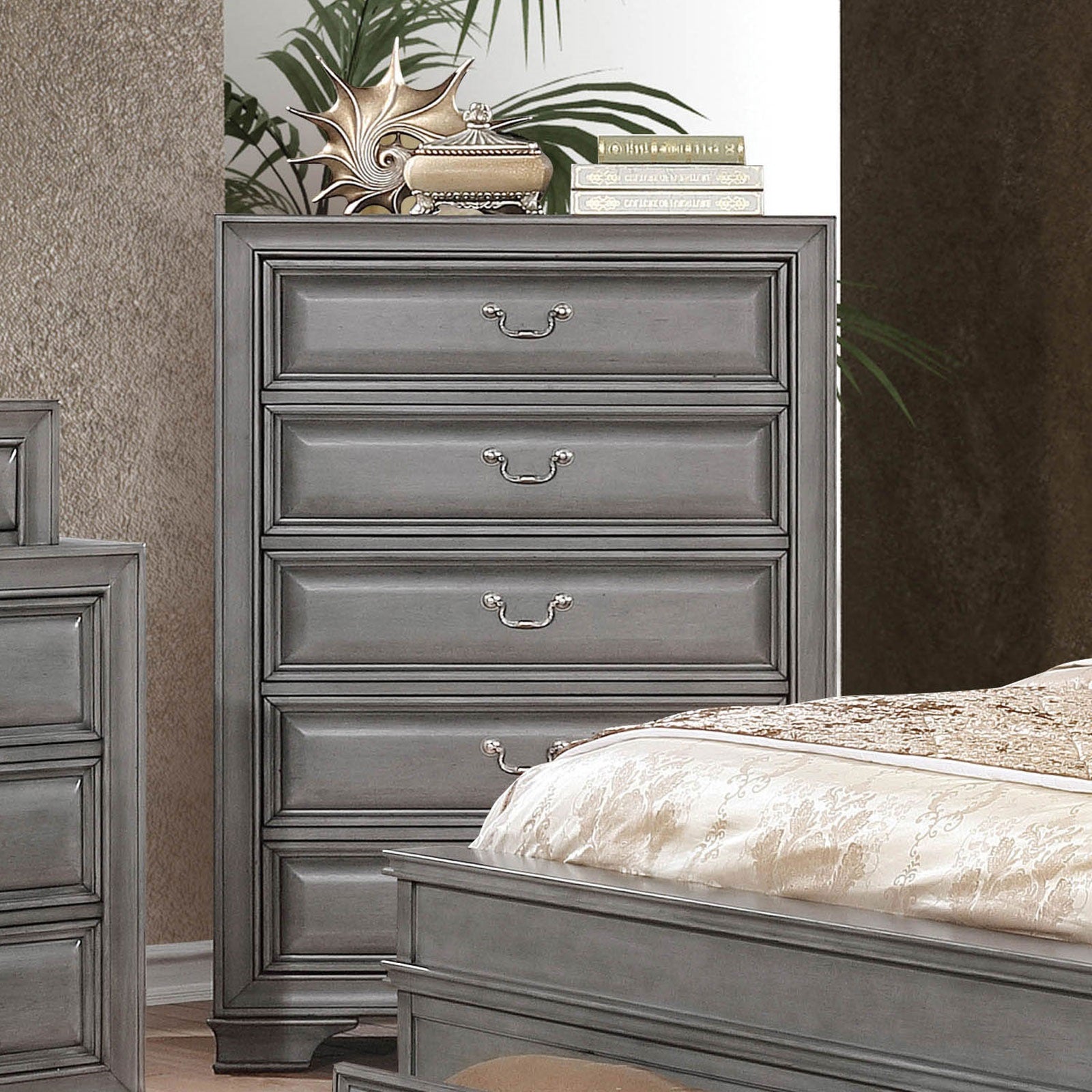 Transitional Style Gray Finish 1pc Chest English Dovetail Drawers Hanging Pulls Bedroom Furniture