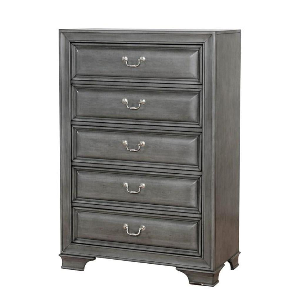 Transitional Style Gray Finish 1pc Chest English Dovetail Drawers Hanging Pulls Bedroom Furniture