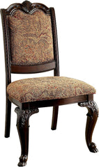 Traditional Formal Set of 2 Side Chairs Brown Cherry Solid wood Chair Padded Fabric Upholstered Seat Kitchen Dining Room Furniture