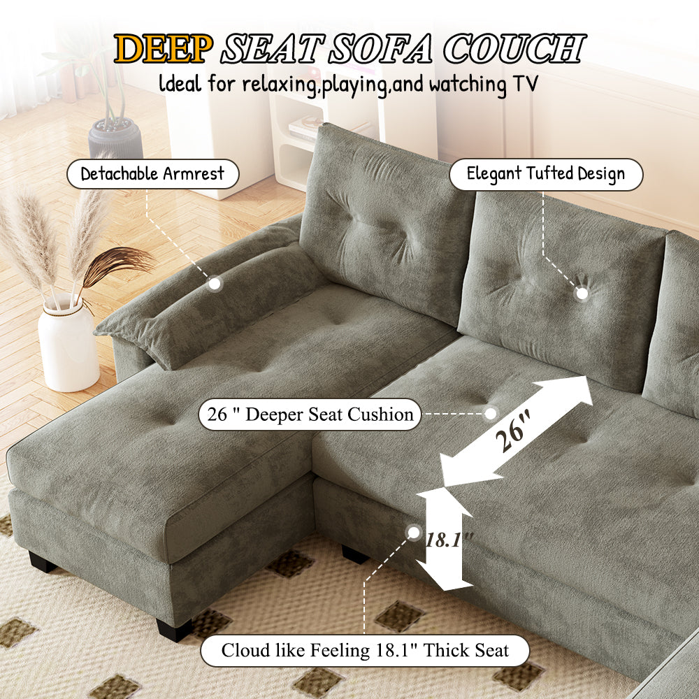 104.7" U-Shaped Sleeper Sofa with Pull Out Bed,2 in 1 Convertible Couch Bed with Removable Armrests & USB Ports,Oversized Sectional Modular with Chaise Lounge for Living Room/Apartment,Light Grey