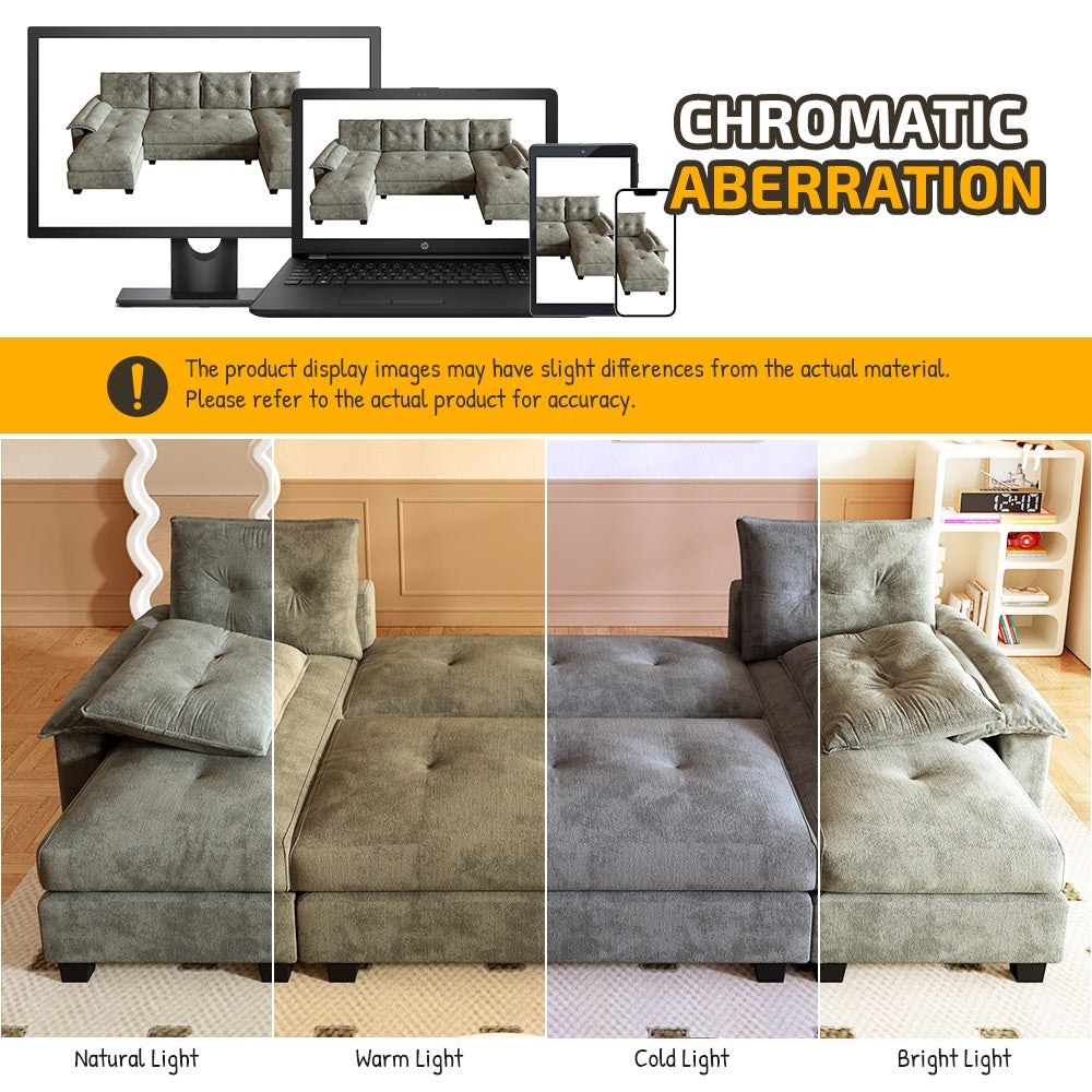 104.7" U-Shaped Sleeper Sofa with Pull Out Bed,2 in 1 Convertible Couch Bed with Removable Armrests & USB Ports,Oversized Sectional Modular with Chaise Lounge for Living Room/Apartment,Light Grey