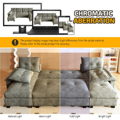 104.7" U-Shaped Sleeper Sofa with Pull Out Bed,2 in 1 Convertible Couch Bed with Removable Armrests & USB Ports,Oversized Sectional Modular with Chaise Lounge for Living Room/Apartment,Light Grey