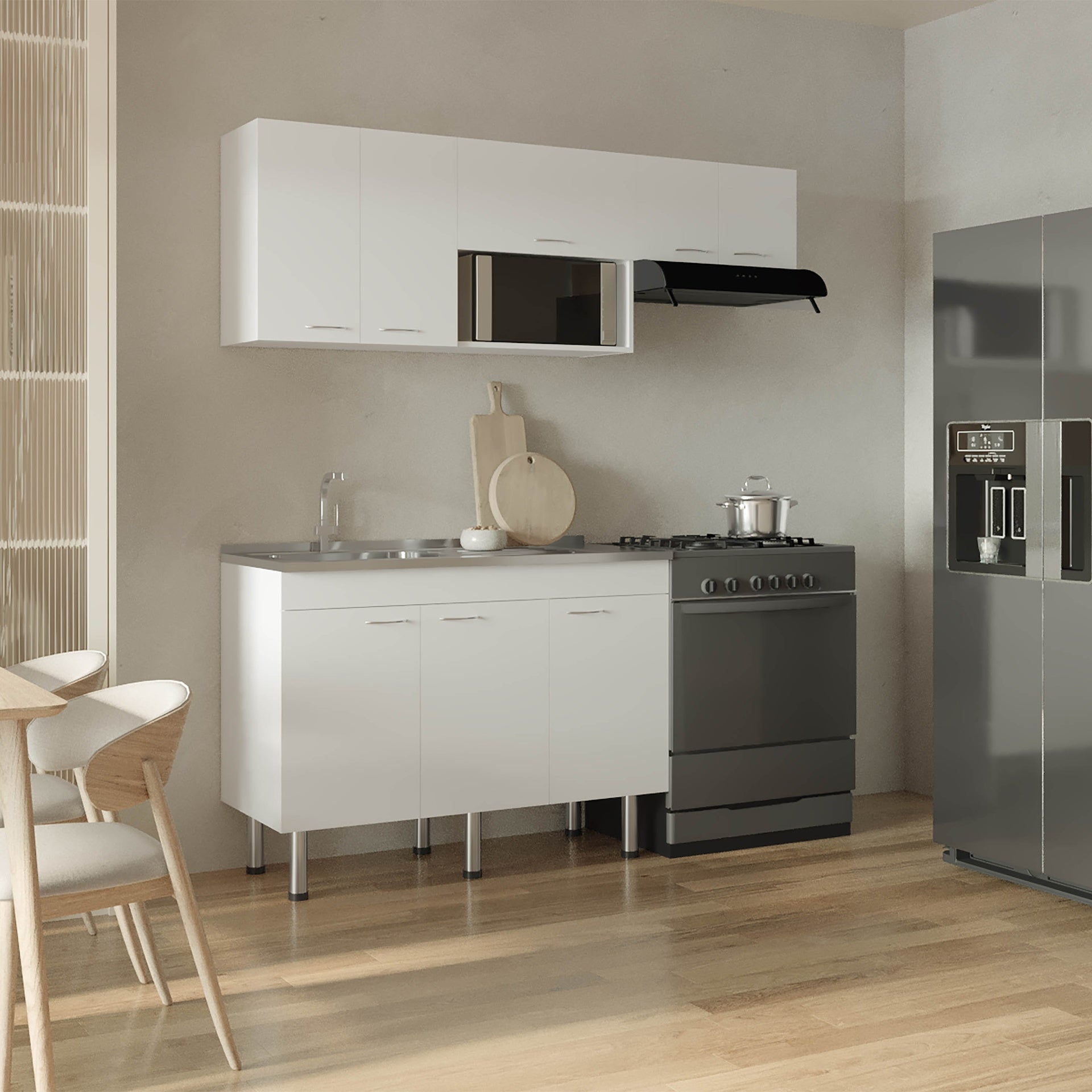 Myton Kitchen Set, 8 Doors,8 Shelves, 6 Legs, White - Kitchen