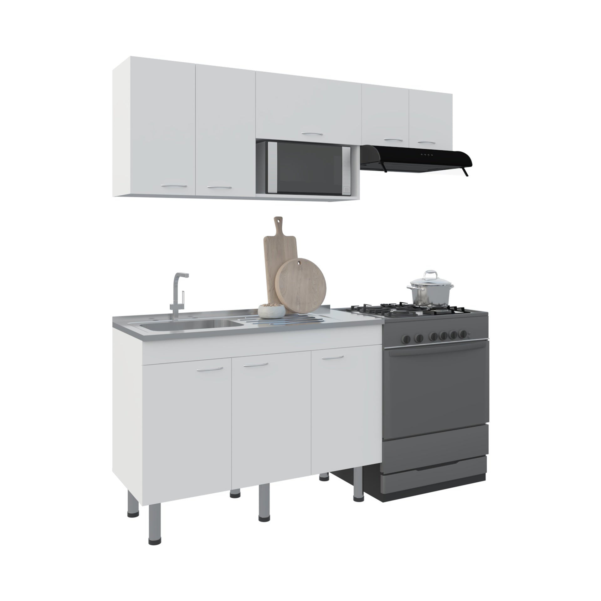Myton Kitchen Set, 8 Doors,8 Shelves, 6 Legs, White - Kitchen