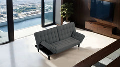 Dark Gray Futon Sofa Biscuit Tufting Seat Back 1pc Sofa Adjustable Arm Rests Converts to Bed Couch