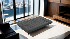 Dark Gray Futon Sofa Biscuit Tufting Seat Back 1pc Sofa Adjustable Arm Rests Converts to Bed Couch