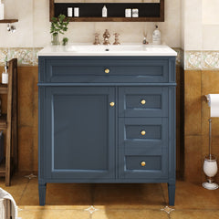 30'' Bathroom Vanity with Top Sink, Modern Bathroom Storage Cabinet with 2 Drawers and a Tip-out Drawer, Single Sink Bathroom Vanity
