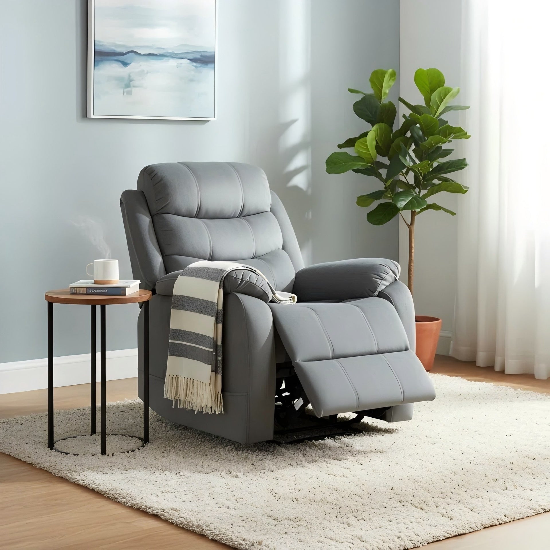 Steph Plush Contemporary Fabric Upholstered Manual Recliner Chair with Lower Lumbar Massage