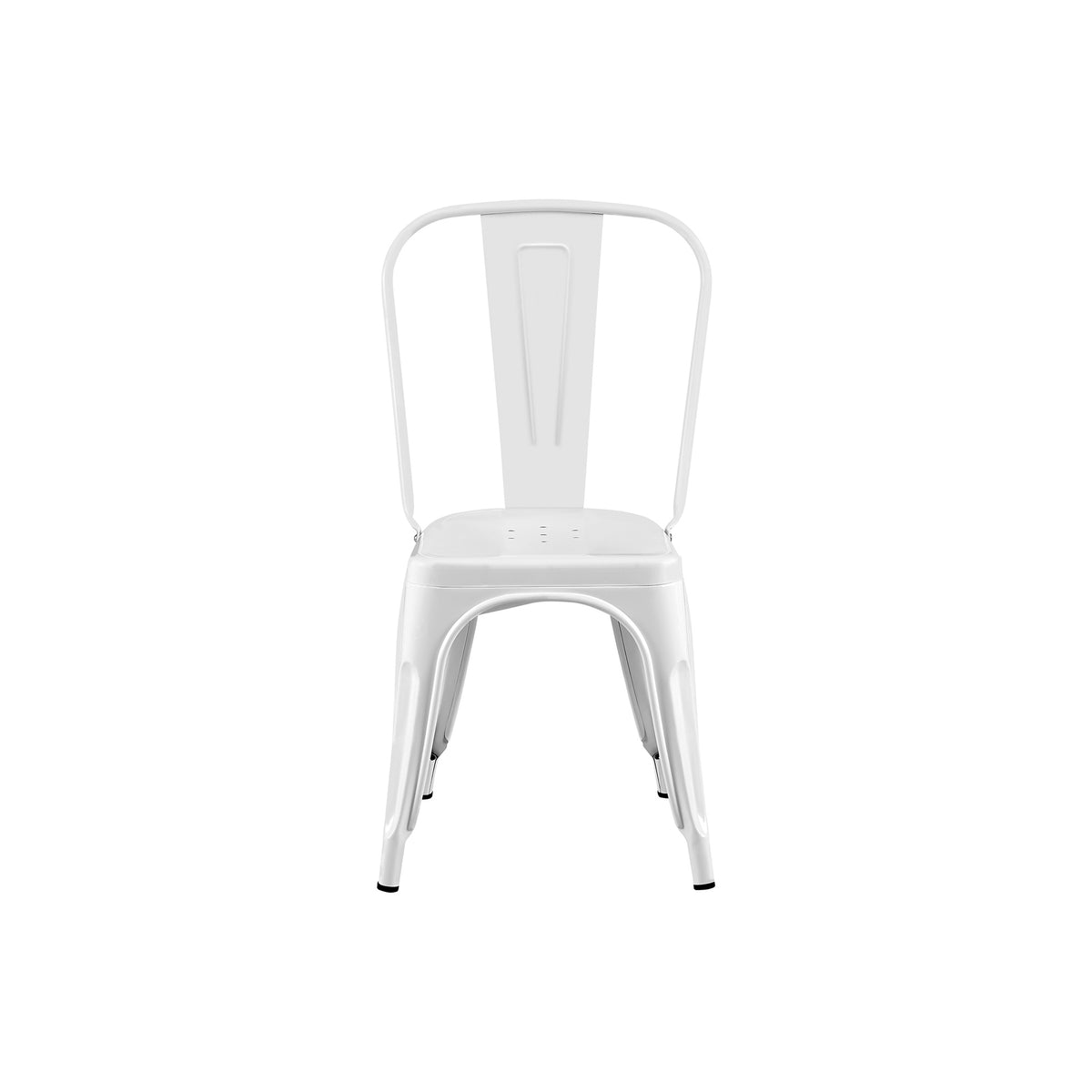 Set of 4 High Gloss White Industrial Metal Dining Chairs 18 Inch Seat Height Stackable Indoor Outdoor, Lightweight Easy-Clean Surface, Easy Assembly, Durable Modern Design, For Kitchen Cafe Bar