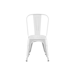Set of 4 High Gloss White Industrial Metal Dining Chairs 18 Inch Seat Height Stackable Indoor Outdoor, Lightweight Easy-Clean Surface, Easy Assembly, Durable Modern Design, For Kitchen Cafe Bar
