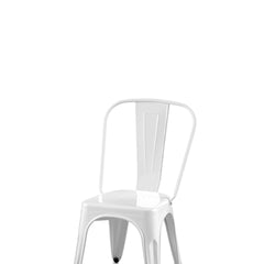 Set of 4 High Gloss White Industrial Metal Dining Chairs 18 Inch Seat Height Stackable Indoor Outdoor, Lightweight Easy-Clean Surface, Easy Assembly, Durable Modern Design, For Kitchen Cafe Bar