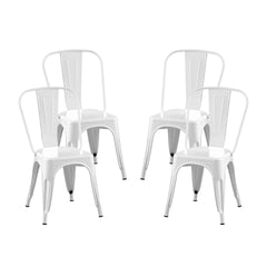 Set of 4 High Gloss White Industrial Metal Dining Chairs 18 Inch Seat Height Stackable Indoor Outdoor, Lightweight Easy-Clean Surface, Easy Assembly, Durable Modern Design, For Kitchen Cafe Bar