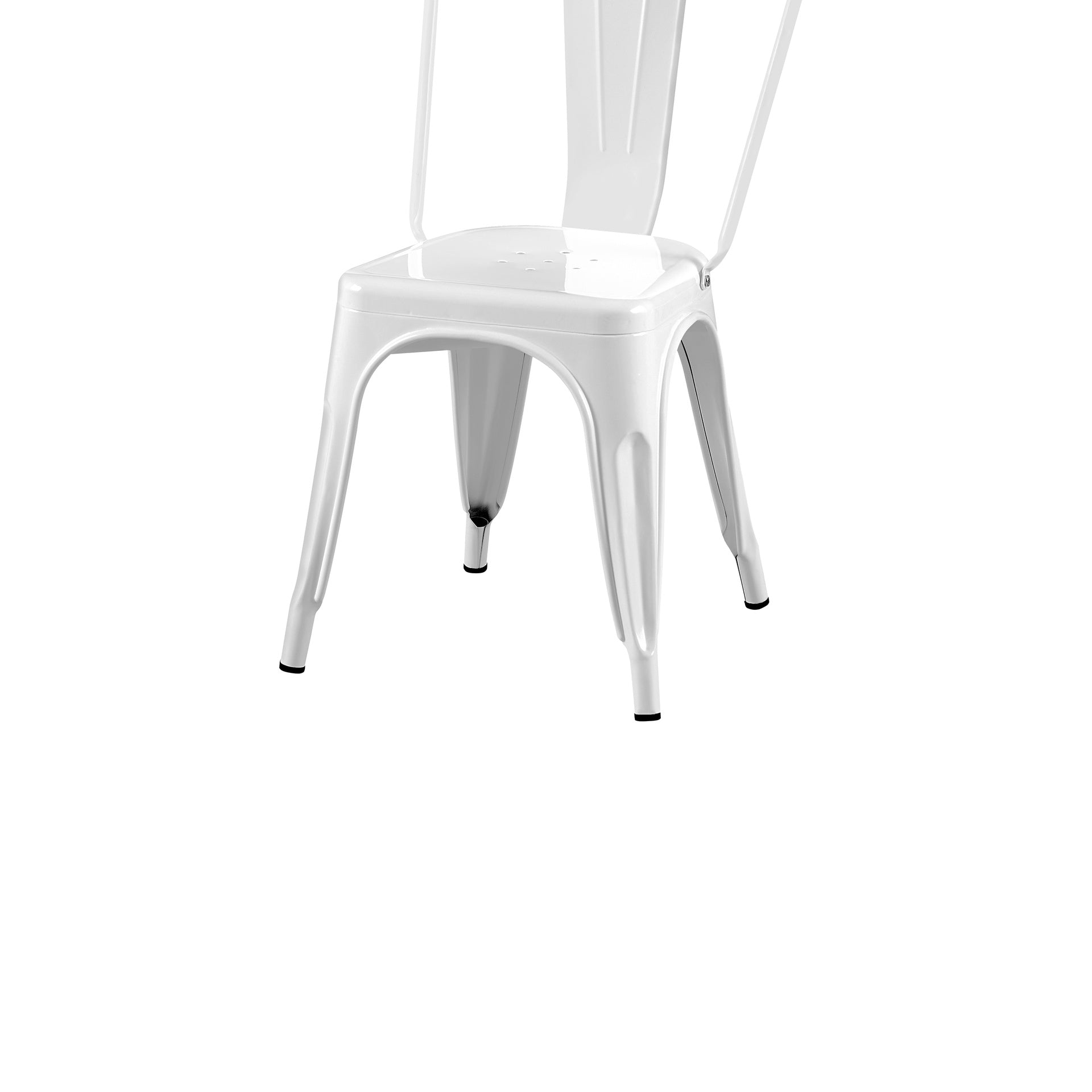 Set of 4 High Gloss White Industrial Metal Dining Chairs 18 Inch Seat Height Stackable Indoor Outdoor, Lightweight Easy-Clean Surface, Easy Assembly, Durable Modern Design, For Kitchen Cafe Bar