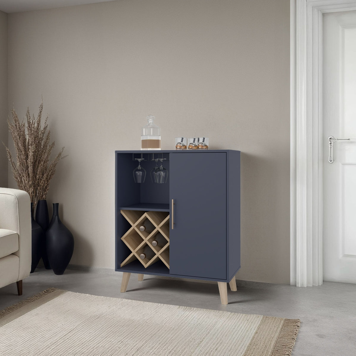 Angela Bar Cabinet with Wine Rack, and Multifunctional Compartments