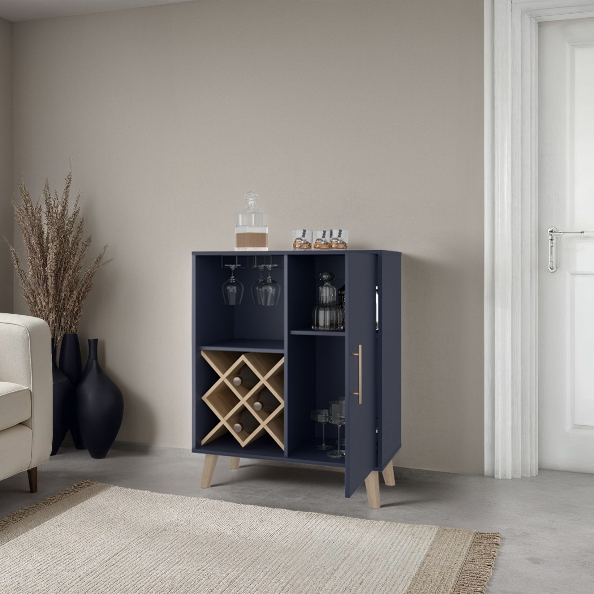 Angela Bar Cabinet with Wine Rack, and Multifunctional Compartments