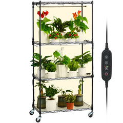 Plant Stand with Grow Light, 4-Tier Plant Shelf with 45W Full Spectrum Grow Light, 3 Mode Plant Light with Timer and Wheel for Seed Starting, Metal Grow Light Shelf for Indoor Plants