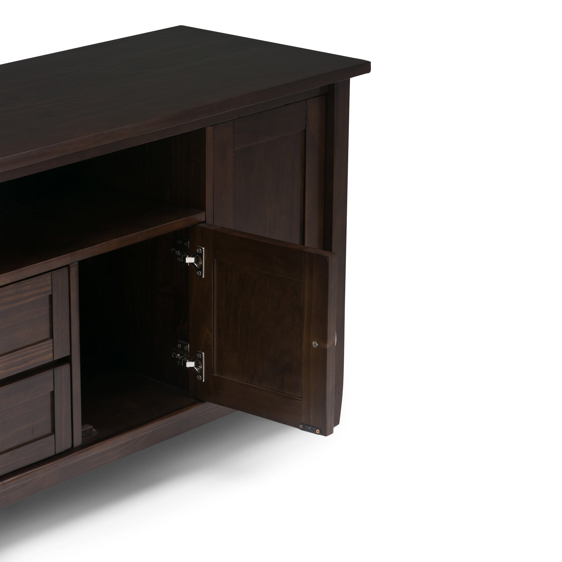 Warm Shaker 72 inch Wide Solid Wood TV Stand in Tobacco Brown For TVs up to 80 inches
