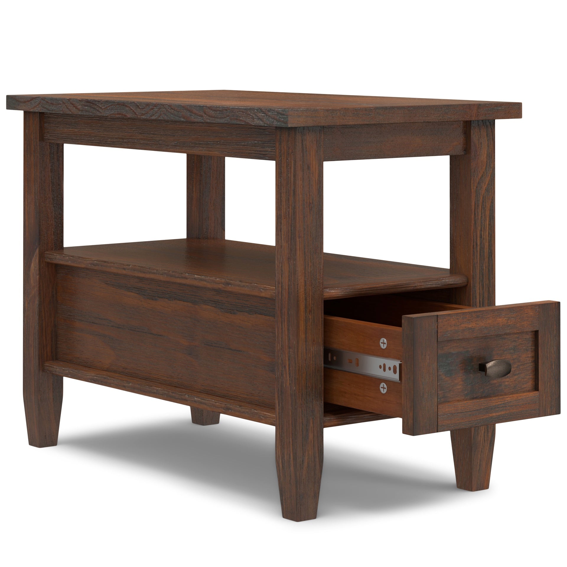 Warm Shaker Solid Wood 14 inch Wide Transitional Narrow Side Table in Distressed Charcoal Brown