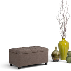 Sienna 33 inch Wide Storage Ottoman Bench in Fawn Brown Linen-Look Fabric