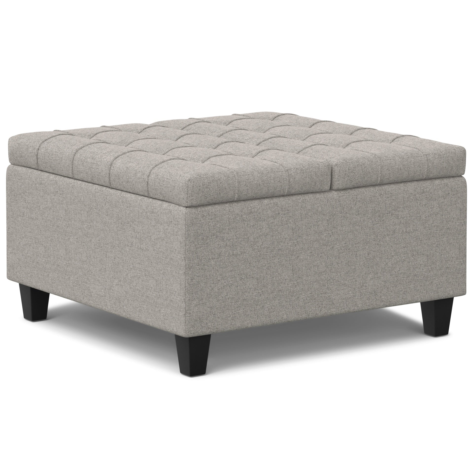 Harrison 30 inch Wide Small Square Coffee Table Storage Ottoman in Cloud Grey Linen Look Fabric