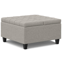 Harrison 30 inch Wide Small Square Coffee Table Storage Ottoman in Cloud Grey Linen Look Fabric