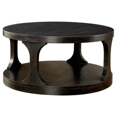 Transitional Style Antique Black Finish Bold Round Structure 1pc Coffee Table With Extra Storage Shelf I Designed Legs End Table-Not Included