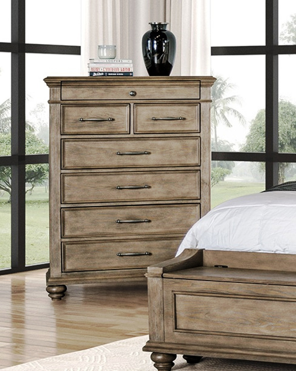 Transitional Style 1pc Chest Knob And Metal Handles 7-Drawers Bun Feet Ball Bearing Glides Aged Oak Finish Bedroom Furniture