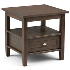 Warm Shaker Solid Wood 20 inch Wide Transitional End Table in Farmhouse Brown