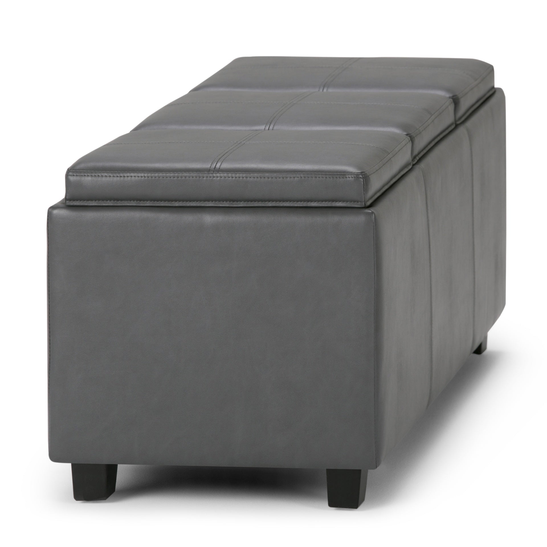 Avalon 42 inch Wide Storage Ottoman in Stone Grey Vegan Leather