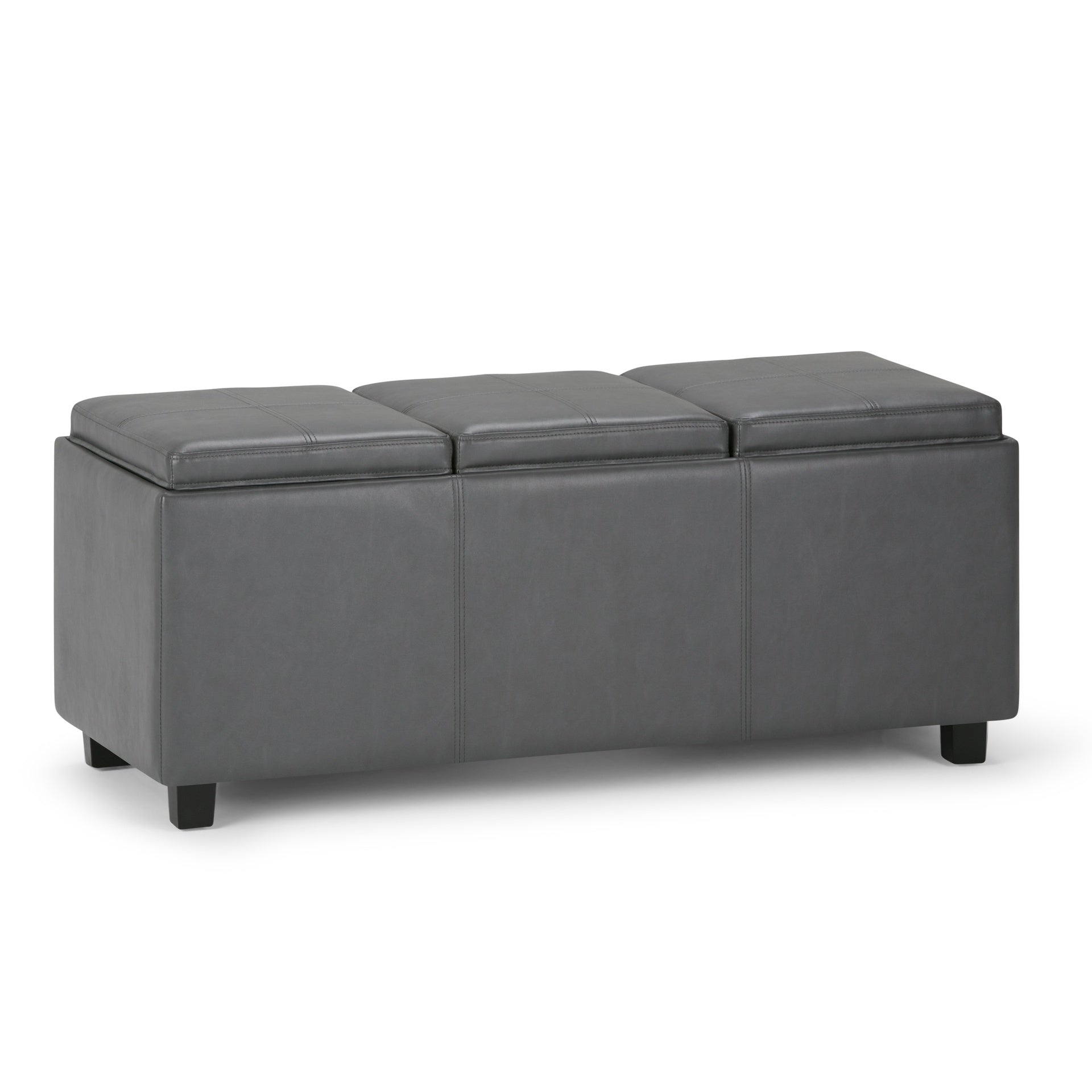 Avalon 42 inch Wide Storage Ottoman in Stone Grey Vegan Leather