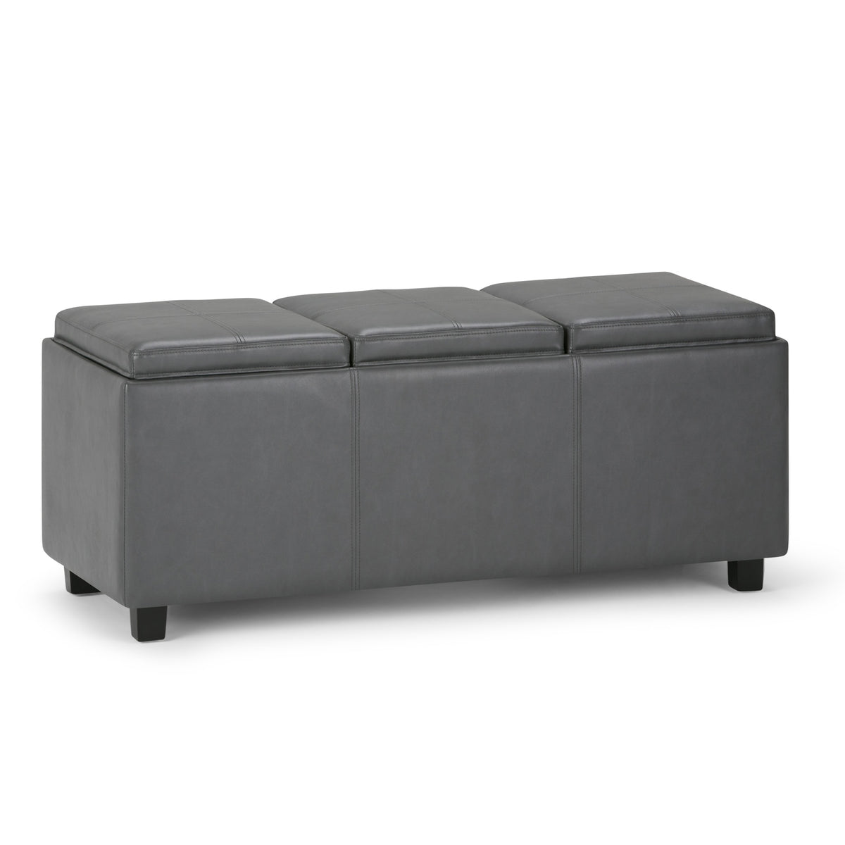 Avalon 42 inch Wide Storage Ottoman in Stone Grey Vegan Leather