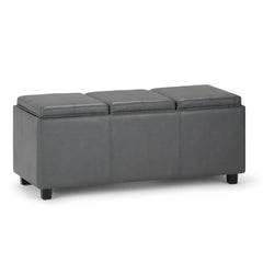 Avalon 42 inch Wide Storage Ottoman in Stone Grey Vegan Leather