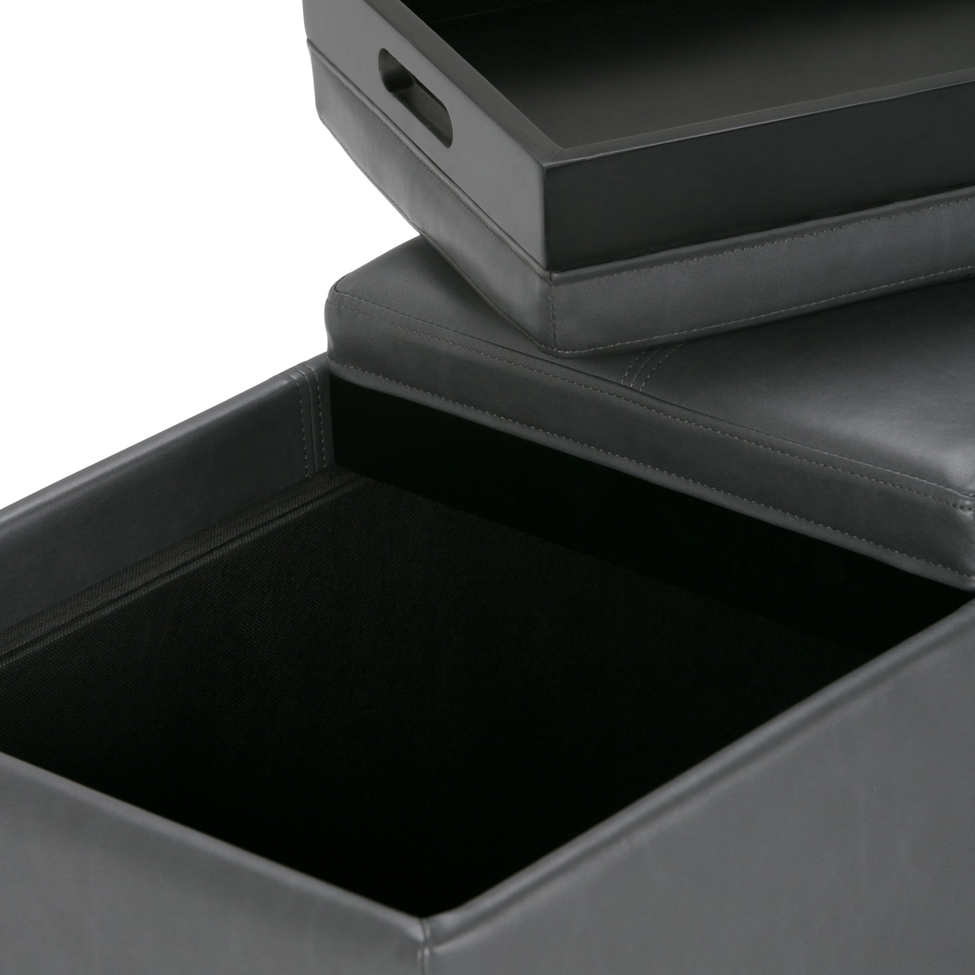 Avalon 42 inch Wide Storage Ottoman in Stone Grey Vegan Leather