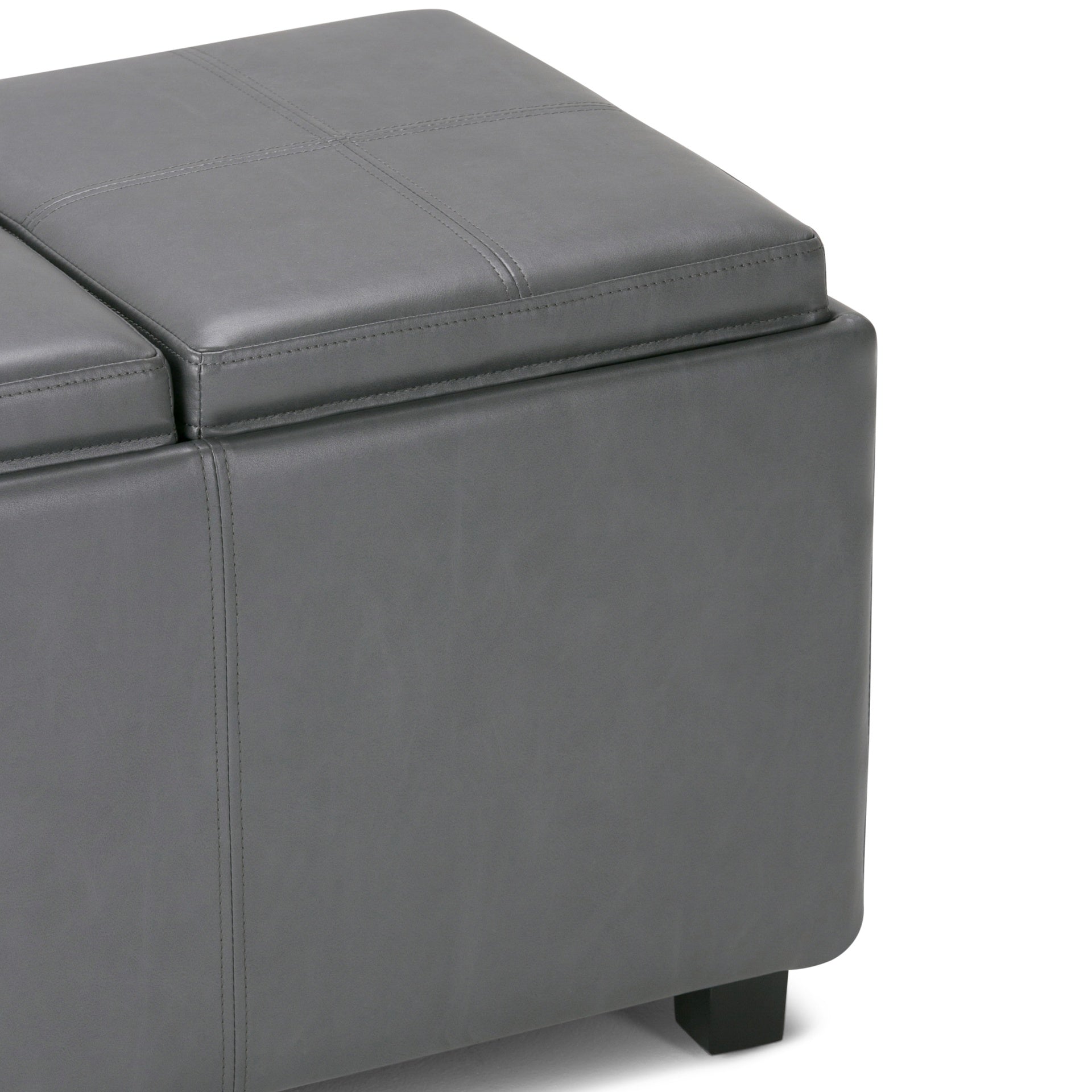 Avalon 42 inch Wide Storage Ottoman in Stone Grey Vegan Leather