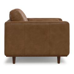 Morrison 42 inch Wide Mid-Century Modern Arm Chair in Caramel Brown Genuine Leather