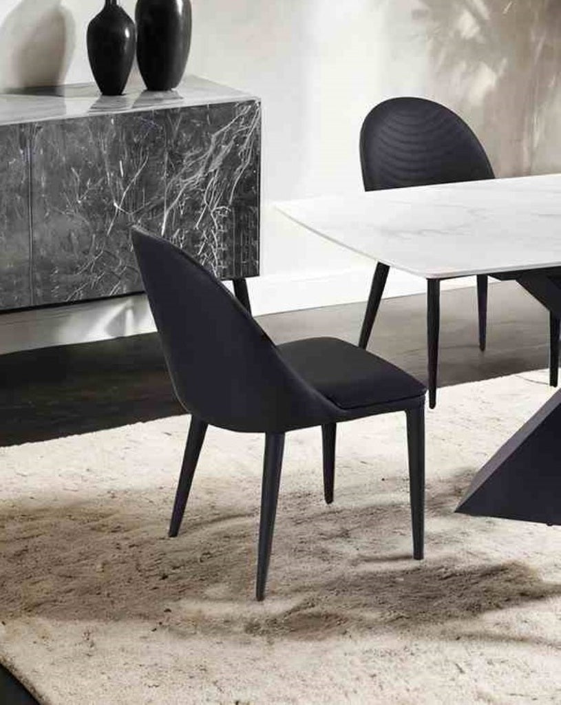 Contemporary Style 2pc Side Chair Leatherette Upholstered Top stitched Arch Design Black Finish Dining Room